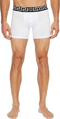 NEW VERSACE men's iconic long trunks in white/black